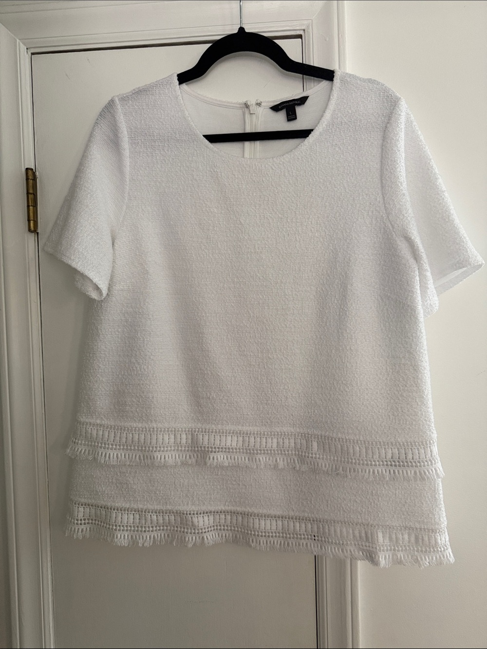 Banana Republic White Short-Sleeve with Fringe
